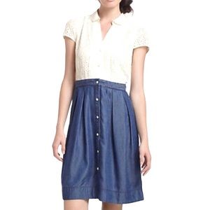 HD IN PARIS Anthropologie Lace Eyelet Top and  Chambray Skirt Dress Size 4